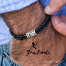 Shangjie OEM Custom-named leather stainless steel beaded bracelet charm family bangle bracelet